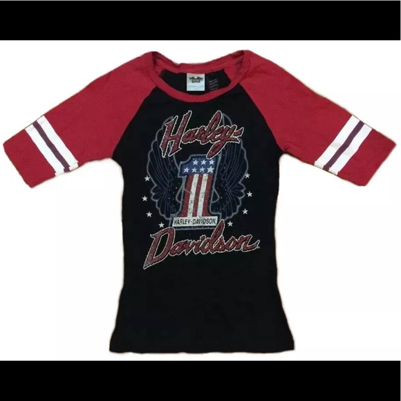 Harley-Davidson Tops - Harley Davidson Bling Vintage Raglan T-Shirt XS